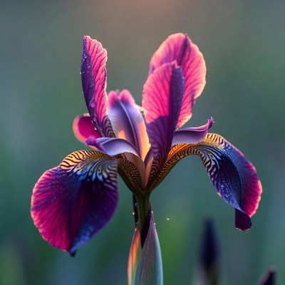 Purple Iris Flower with Dew Drops