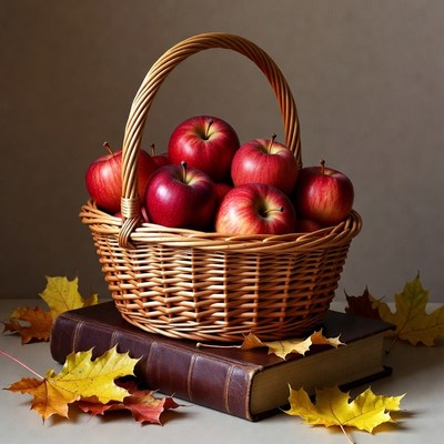 Basket of Red Apples on Book
