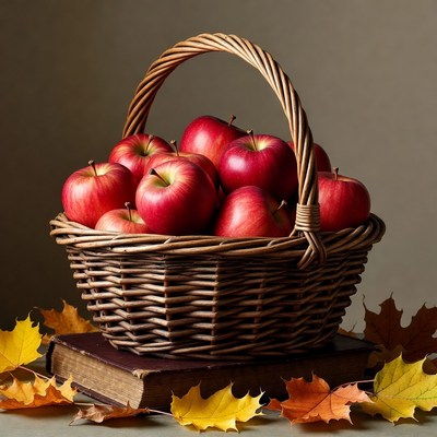 Basket of Red Apples on Book