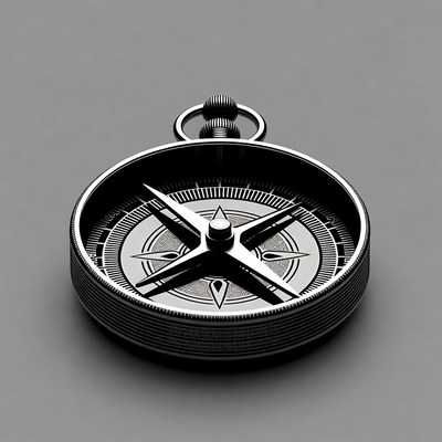 Silver compass on gray background