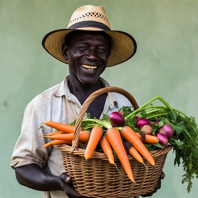 African man holding basket of vegetables