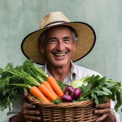 Smiling man holding fresh vegetables
