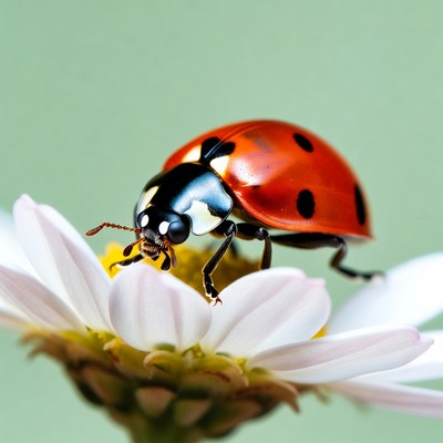 Ladybug on white daisy flower