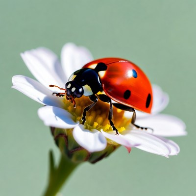 Ladybug on white daisy flower