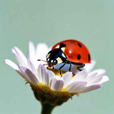 Ladybug on white daisy flower