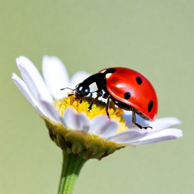 Ladybug on white daisy flower
