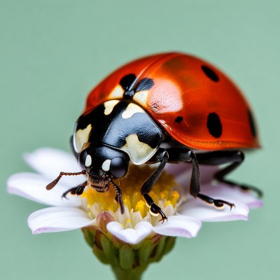 Ladybug on white daisy flower