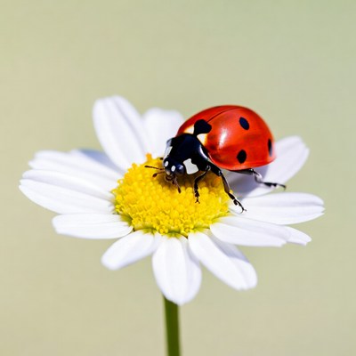 Ladybug on white daisy flower