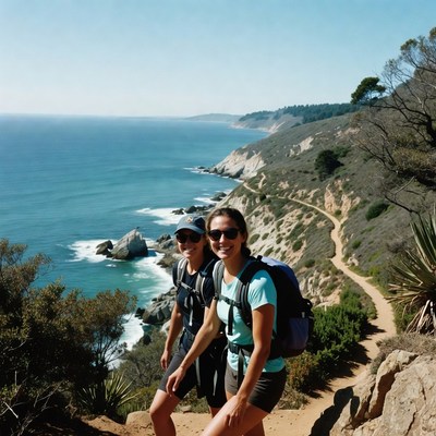 Couple hiking Big Sur coastal trail