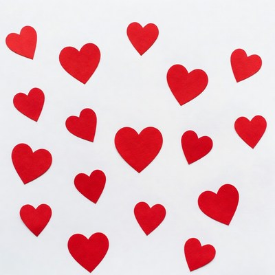 Red paper hearts on white background