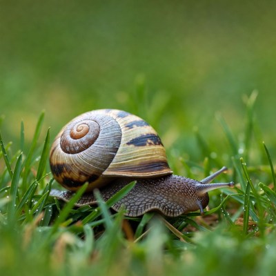 Snail on green grass