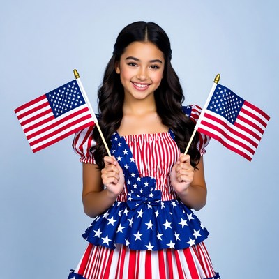Girl holding American flags