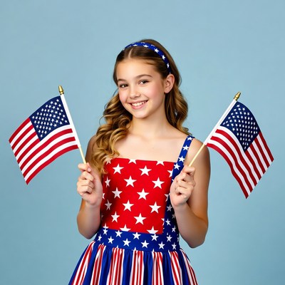 Girl holding American flags