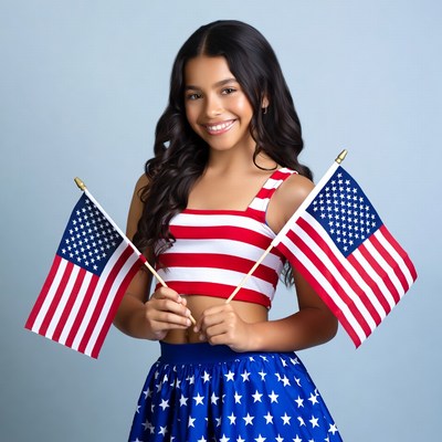 Girl holding American flags