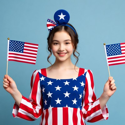 Girl holding American flags