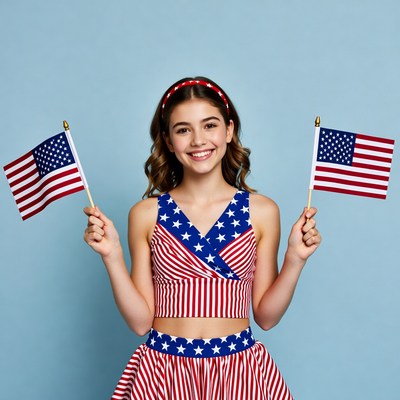 Girl holding American flags