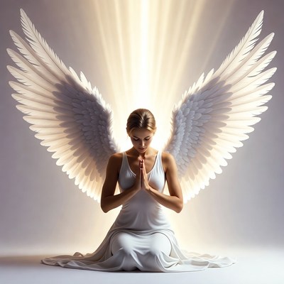 Woman as Angel Praying with Wings