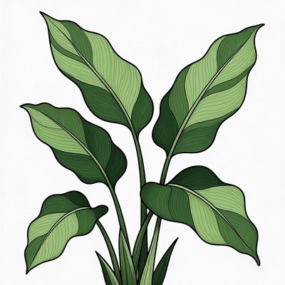 Variegated Green Plant Leaves Illustration