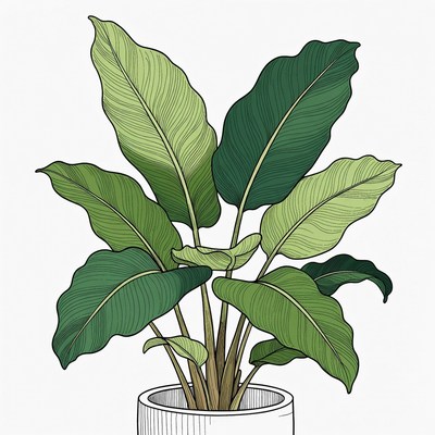 Potted Philodendron Plant Illustration