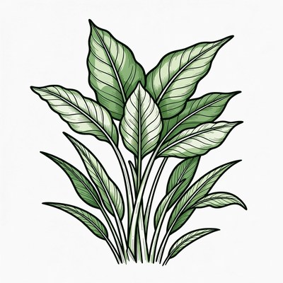 Green Peace Lily Plant Illustration