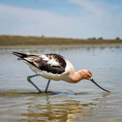 Black-winged Stilt foraging in water
