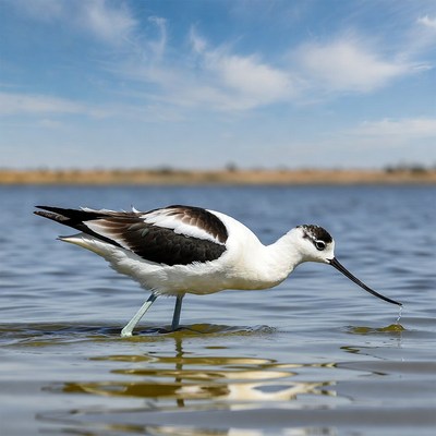 Black-winged Stilt foraging in water