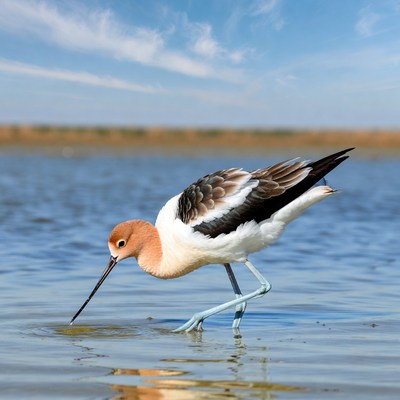Black-necked Stilt foraging in water