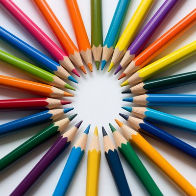 Colorful Pencils Arranged in Circle