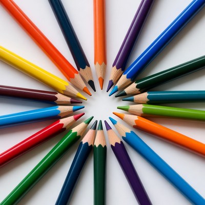 Colorful Pencils Arranged in Circle