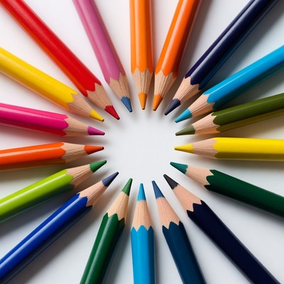 Colorful Pencils Arranged in Circle