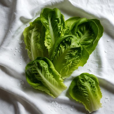 Fresh Romaine Lettuce on White Fabric