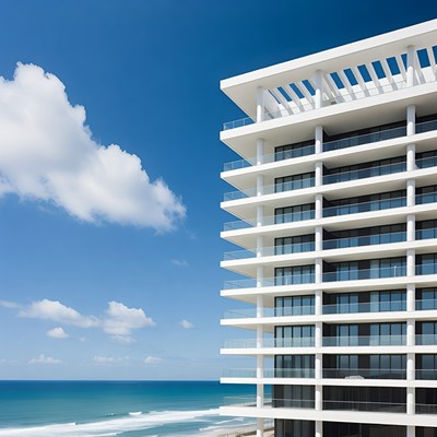 White Modern Skyscraper by Ocean
