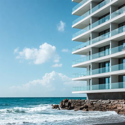 Modern White Skyscraper by Ocean