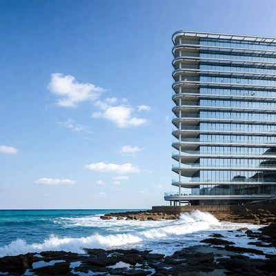 Modern Skyscraper by Ocean Waves