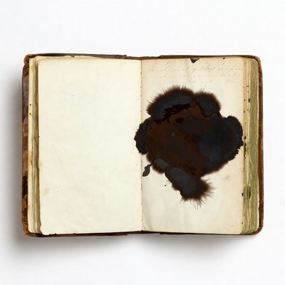 Open Antique Book with Ink Stain