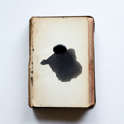 Open Antique Book with Ink Blot