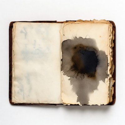 Open Antique Book with Ink Stain