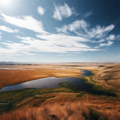 Aerial View of Golden Landscape with River