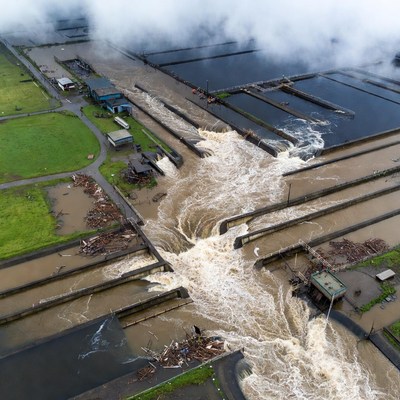 Aerial View Flooded Fish Ponds