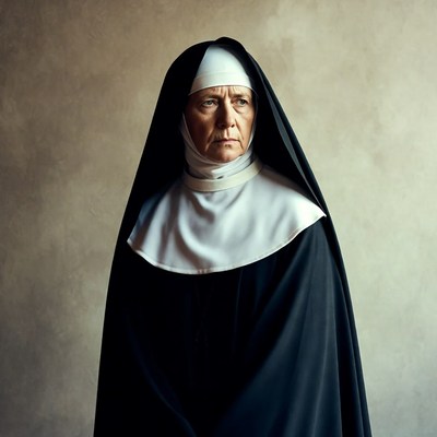 Elderly nun in traditional habit