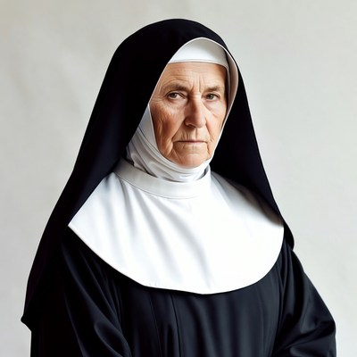Elderly nun in black habit