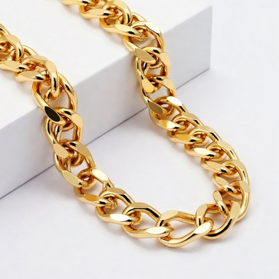 Gold Chain Necklace on White Background