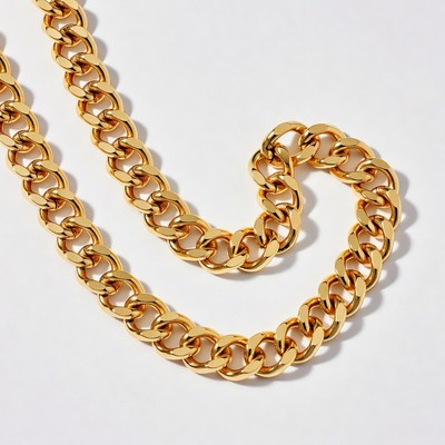 Gold Chain Necklace on White Background