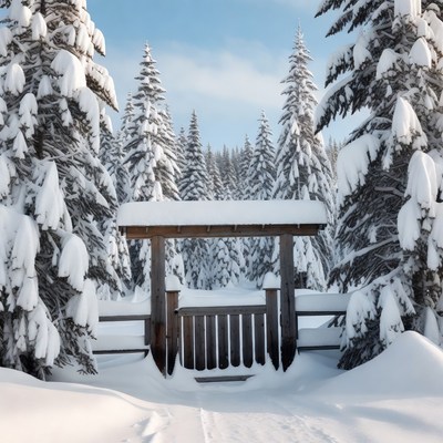 Snowy Torii Gate in Winter Forest