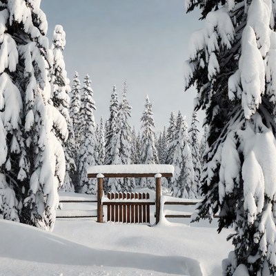 Wooden Gate in Snowy Forest
