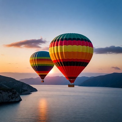 Colorful Hot Air Balloons over Lake