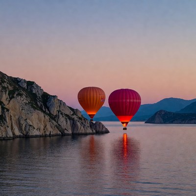 Hot Air Balloons over Coastal Cliffs