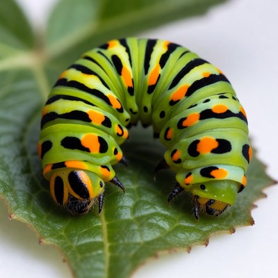 Green and Black Caterpillar on Leaf