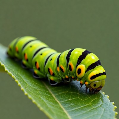 Green striped caterpillar on leaf