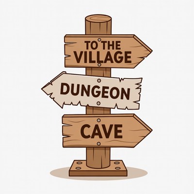 Village Dungeon Cave Signpost Illustration